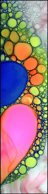 Free abstract bookmark featuring big pink and blue shapes with small orange and green details